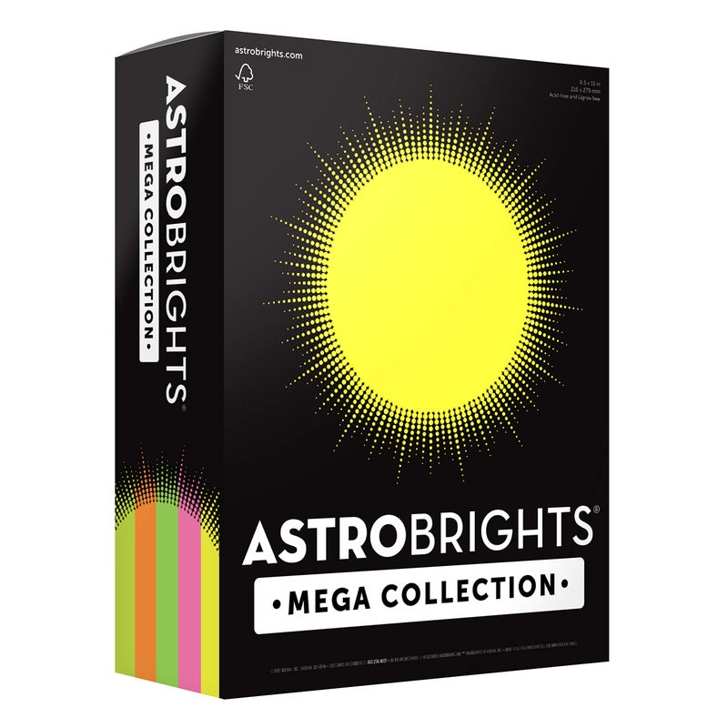 Astrobrights Mega Collection, Colored Cardstock, "Flourescent" 5-Color Assortment, 320 Sheets, 65 lb/176 gsm, 8.5" x 11" - MORE SHEETS! (91703) - Image 1